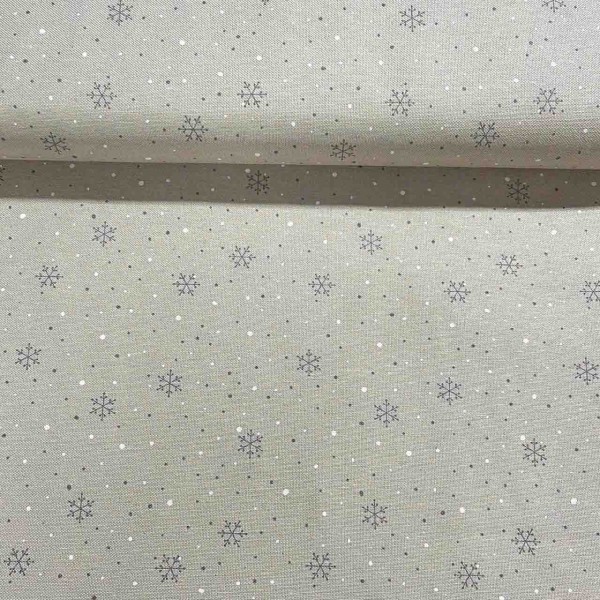 Leinenoptikdruck Weihnachten Schneeflocken grau/weiß