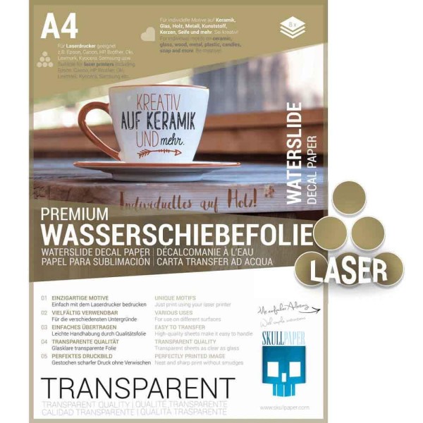 Premium Wasserschiebefolie transparent für Laserdrucker - 1 Blatt