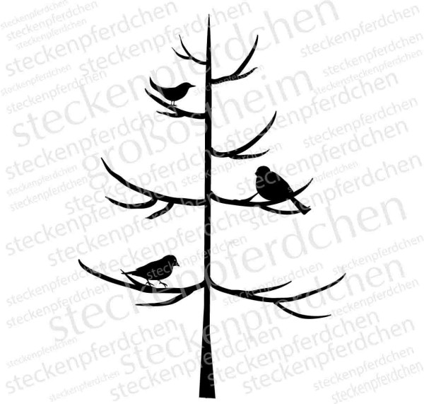 Steckenpferdchenstempel Winterbaum mit Vögel