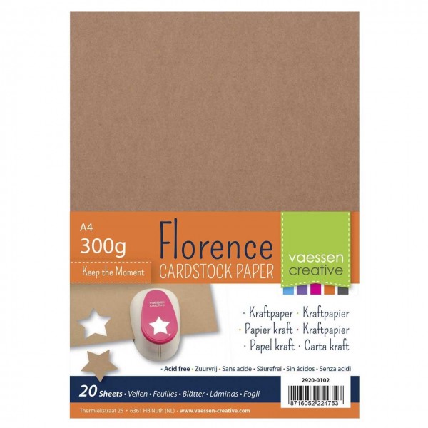 20-er Pack Florence Cardstock Kraftpapier A4