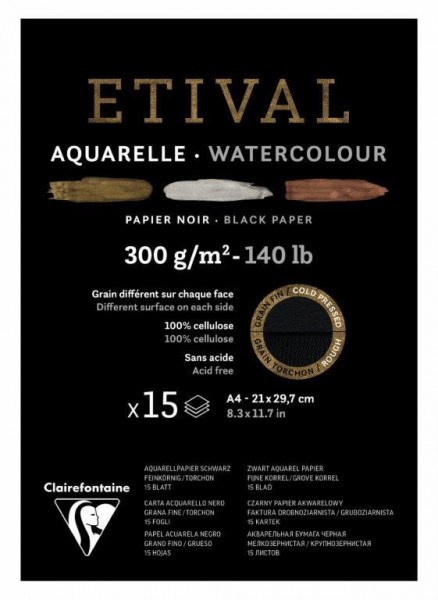 Clairefontaine Etival Aquarelle/Watercolor A4 schwarz