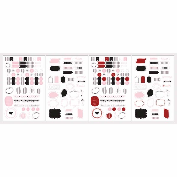 Rayher Sticker Worte + Icons rosa/silber/schwarz/rot