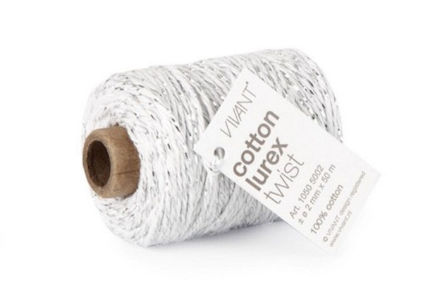 Cotton lurex twist Kordel weiß/silber