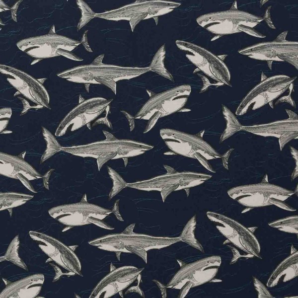 Baumwolljersey Theo Haifische dunkelblau/grau
