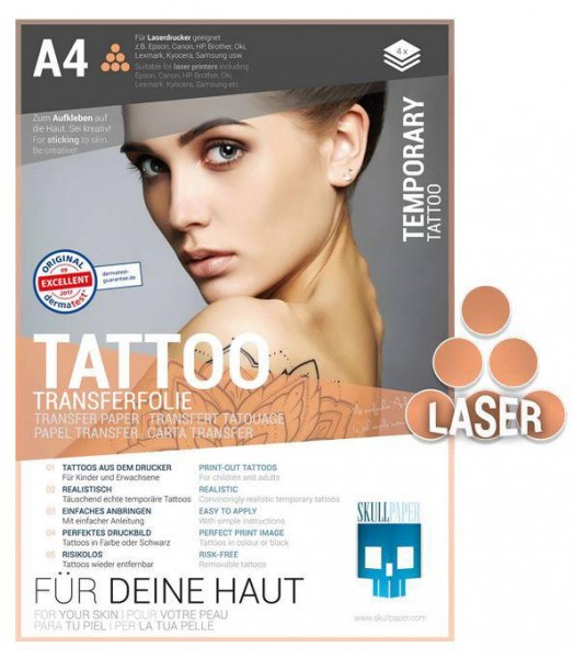 Tattoo Transferfolie von Skullpaper für Laserdrucker - 4 Blatt