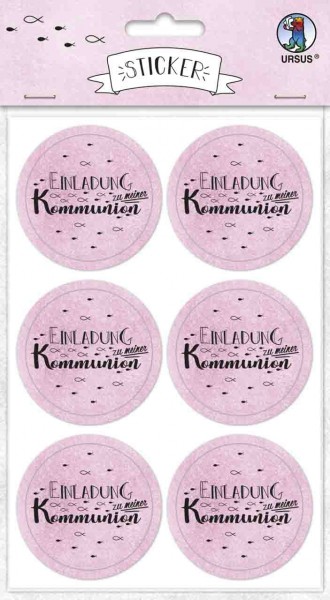 Ursus Sticker rund Einladung zur Kommunion rosa