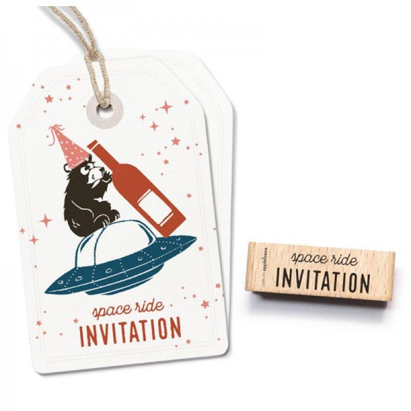 cats on appletrees Holzstempel Space Ride Invitation