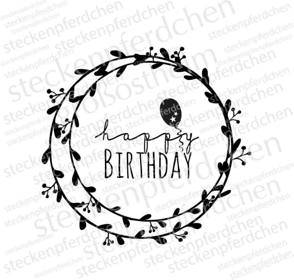 SteckenpferdchenstempelHappy Birthday mit Kranz