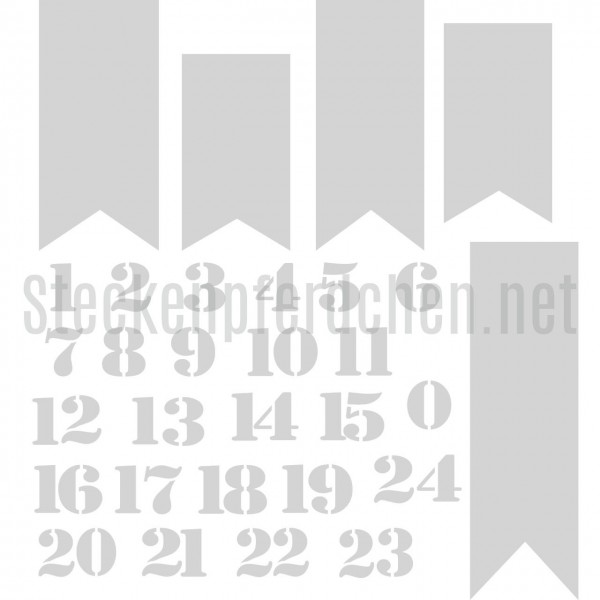 Steckenpferdchenstanze Zahlenset mit Label 0 bis 24
