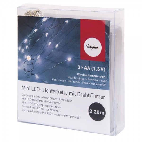 Mini LED Lichterkette mit Draht/Timer Kaltlicht 20 Lichter