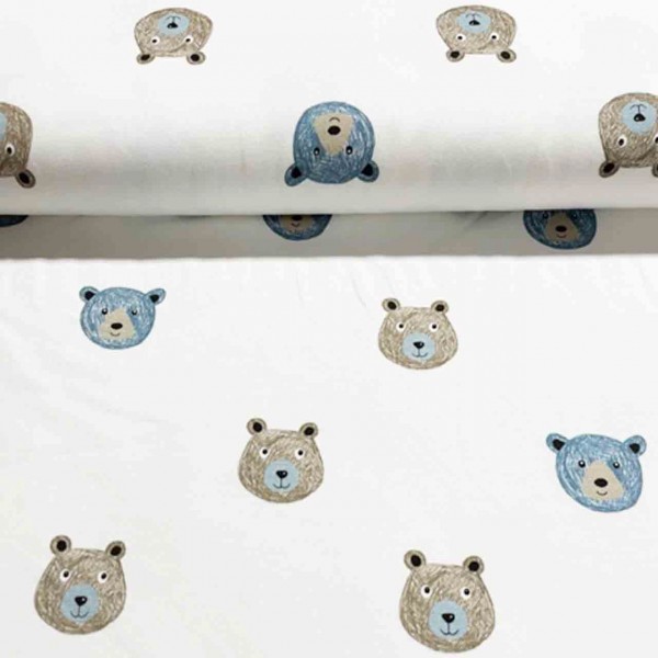 Baumwollsweat French Terry - Mini Forest - Bären wollweiß