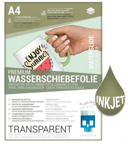 Premium Wasserschiebefolie transparent für Inkjet - 8 Blatt